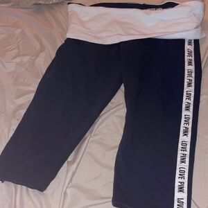 Victoria's Secret PINK Black and White Fold-Over Waist Capri Pants